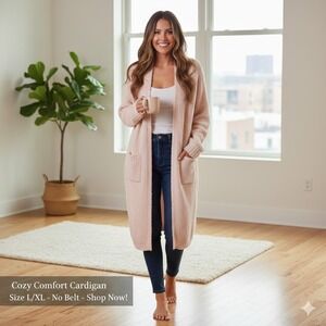 SKIMS Cozy Comfort Cardigan Long Sleeve Plush Lounge Wear Blush L XL
